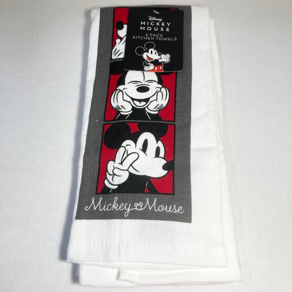 Disney Mickey Mouse Tea Towel Set Kitchen Towels Set of 2 Smiling 100% Cotton - Picture 3 of 11